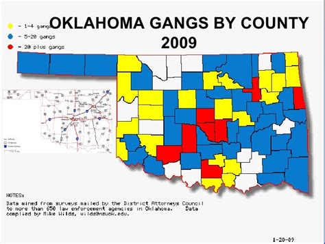 The seven gangs are Crips, Bloods / Piru, Folk Nation, Peoples Nation, Sureno’s, Outlaw Motorcycle Bikers, and White Supremacist. . Oklahoma gang map